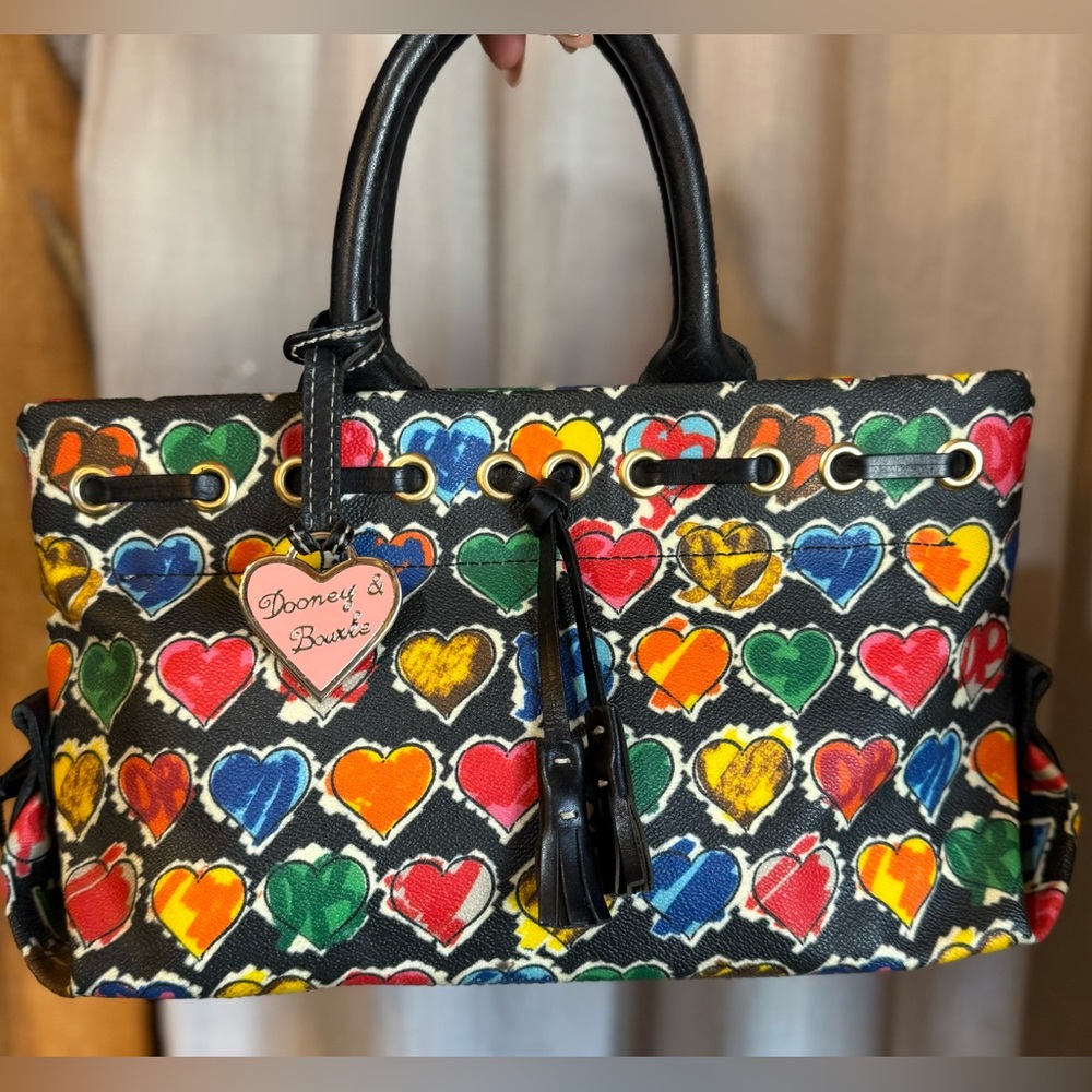 Dooney & Bourke Vintage Multicolor Heart Bag- black leather